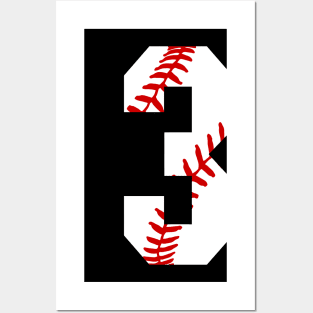Baseball Number 3 #3 Baseball Shirt Jersey Favorite Player Biggest Fan Posters and Art
